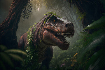 Tyrannosaur rex in the jungle generative ai
