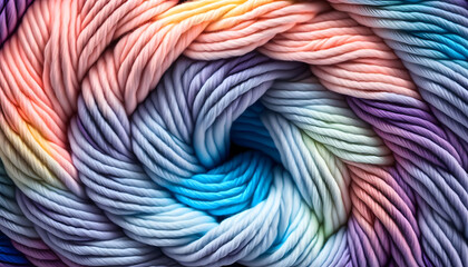 Cozy, Majestic, Brilliant, Colorful Yarn for Knitting, Twisted Threads. Generative AI	