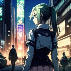 Fototapeta na wymiar Anime art wallpaper. Anime cyberpunk in illustration digital art style. Generative AI.