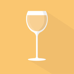 white wine in a glass on a yellow background, simplified vector illustration in flat and vintage style
