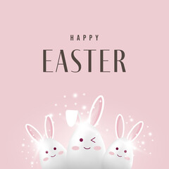 Obraz na płótnie Canvas Happy easter greeting card with cute egg bunny design, 3d vector illustration