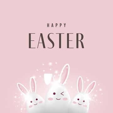 Happy easter greeting card with cute egg bunny design, 3d vector illustration