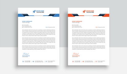 Clean and professional corporate company business letterhead template design with color variation bundle with blue, red elements and creative business stationery layout