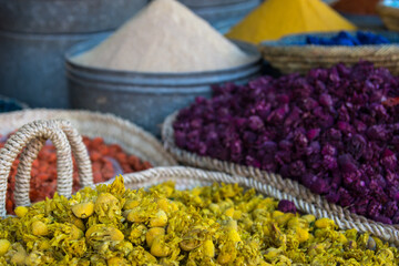 Traditional colorful spices in the old Maracas market. Amazing and saturated colors