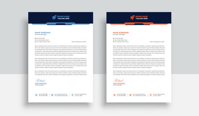 Fototapeta premium Clean and professional corporate company business letterhead template design with color variation bundle with blue, red elements and creative business stationery layout