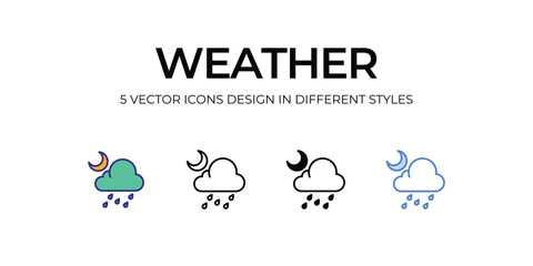 weather Icon Design in Five style with Editable Stroke. Line, Solid, Flat Line, Duo Tone Color, and Color Gradient Line. Suitable for Web Page, Mobile App, UI, UX and GUI design.