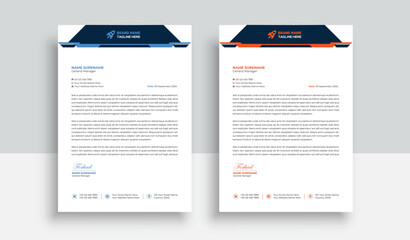 Clean and professional corporate company business letterhead template design with color variation bundle with blue, red elements and creative business stationery layout