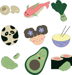 Cute kawaii sushi vector illustrations