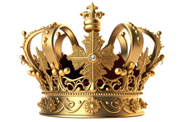 Gold crown with jewels isolated. Luxury crown on a transparent background. Generative AI