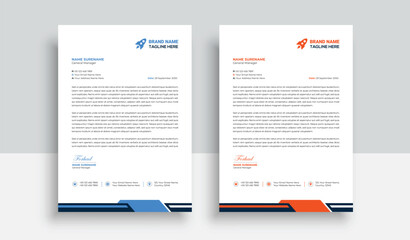 Clean and professional corporate company business letterhead template design with color variation bundle with blue, red elements and creative business stationery layout