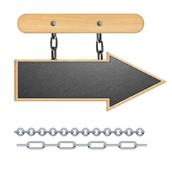 nameplate on a chain, a wooden sign hanging on a chain, a banner for advertising and announcements, a target sign isolated from the background