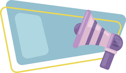 Megaphone with banner icon in cartoon style on a white background