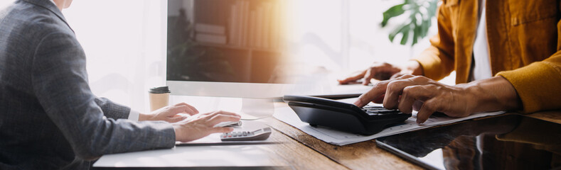 Team Of Business working at office with documents on his desk, doing planning analyzing the financial report, business plan investment, finance analysis concept