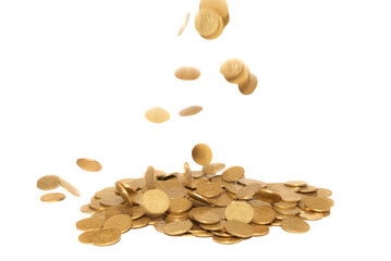 Golden coins money jackpot fall rain in PNG isolated on transparent background