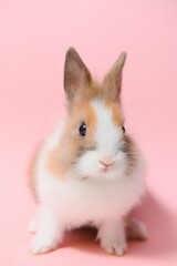 Little rabbit shot on pink background