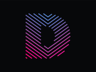 Alphabet D written with colorful digital lines. Abstract letter D logo design template. Logo type vector design