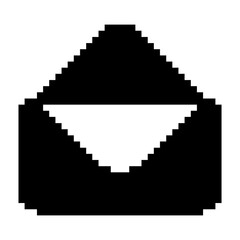 Mail, open envelope, empty envelope icon black-white vector pixel art icon	