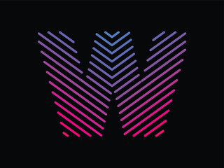 Alphabet W written with colorful digital lines. Abstract letter W logo design template. Logo type vector design