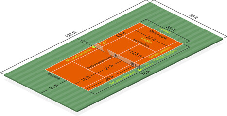 Tennis court dimensions diagram in feet. - 577144194