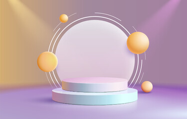 Minimalist podium with lighting, Stage Podium Scene with for Award, Decor element background. Vector