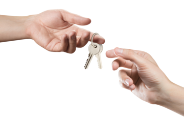 Hands sharing house keys, cut out