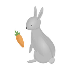 Vector rabbit with carrot. Illustration for Easter and spring