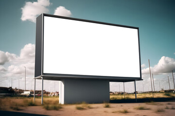 Obraz premium Urban outdoor billboard mockup, advertisment space for marketing banner, Empty billboard for ad space, Empty space advertisement board or blank white signboard 