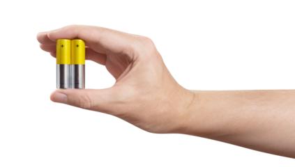 Hand with AA batteries cut out