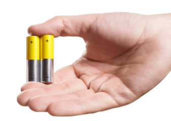 Hand with AA batteries cut out