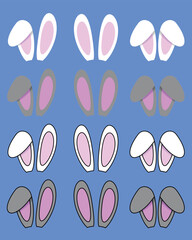 Set of 9 Rabbit Ears White and Gray with and without Contours