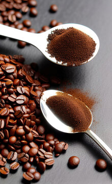 grinded coffee beans on a spoon