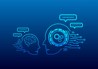 Obraz premium Human Chat with ai, Chat GPT. Technology communication, blue background futuristic