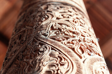 Closeup of old column with carving, Khiva, Uzbekistan