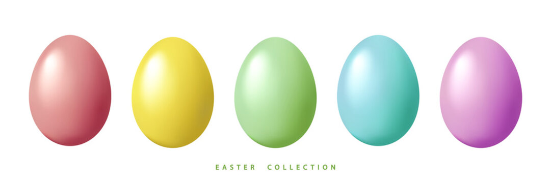 Set of pastel realistic Easter eggs isolated on transparent background. Easter collection. PNG illustration