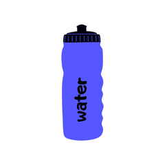 Bottle water for sport gym, travel. Flat style illustration of Plastic vessel for drink isolated on white background. Vector illustration