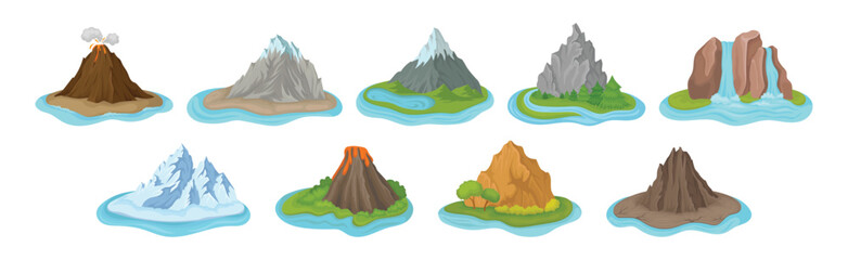 Mountains and Heap Peak as Nature Outdoor Landscape Vector Set