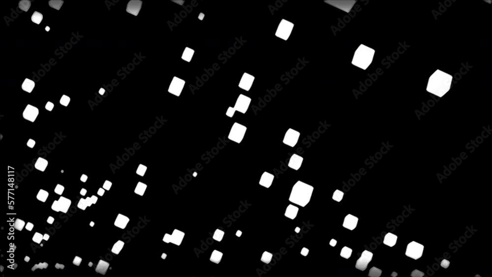 Poster stream of pulsating cubes in space. design. glowing cubes in air. animation with flying 3d cubes in 