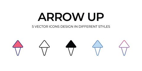 arrow upIcon Design in Five style with Editable Stroke. Line, Solid, Flat Line, Duo Tone Color, and Color Gradient Line. Suitable for Web Page, Mobile App, UI, UX and GUI design.