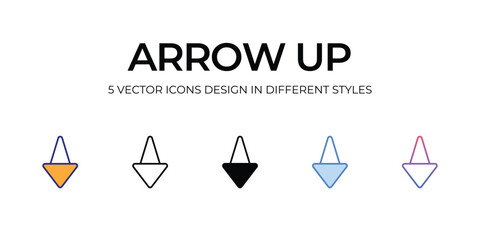 arrow up Icon Design in Five style with Editable Stroke. Line, Solid, Flat Line, Duo Tone Color, and Color Gradient Line. Suitable for Web Page, Mobile App, UI, UX and GUI design.