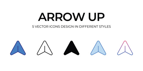 arrow up Icon Design in Five style with Editable Stroke. Line, Solid, Flat Line, Duo Tone Color, and Color Gradient Line. Suitable for Web Page, Mobile App, UI, UX and GUI design.