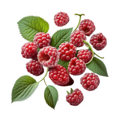 Raspberries with leaves. Generative AI.
