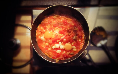 Tomato and egg curry, a traditional tasty food in Bangladesh. Bangladeshi or Indian Style Egg tomato Curry Recipe close-up