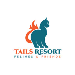 Tails Resort and cat with fire logo in vector design.