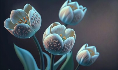  a bunch of flowers that are sitting in the grass with a black background and a blue background with a few white flowers in the middle.  generative ai