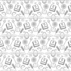 Ukrainian line art seamless pattern vector