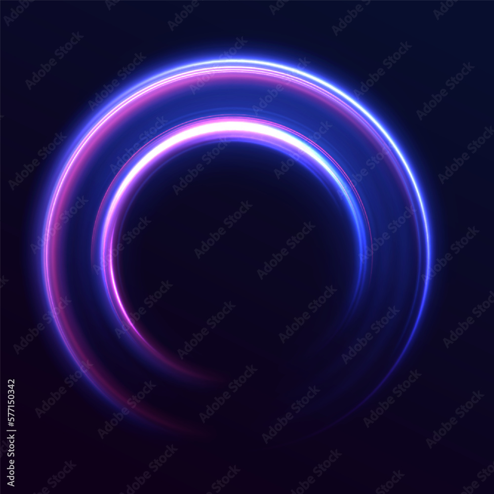 Aufkleber Colored neon ovals or circles for swirl shiny rings light effect. Glow luminous glitter shimmer trail. Curve light effect of multicolored line. Blurred spiral ring. Bokeh effect. Vector illustration.