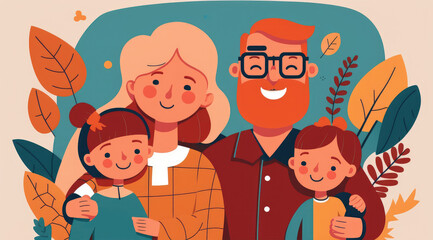 Fototapeta na wymiar A family smiling and posing for a portrait together. Generative AI