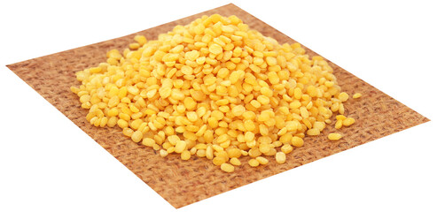 Dry mung bean on jute sack