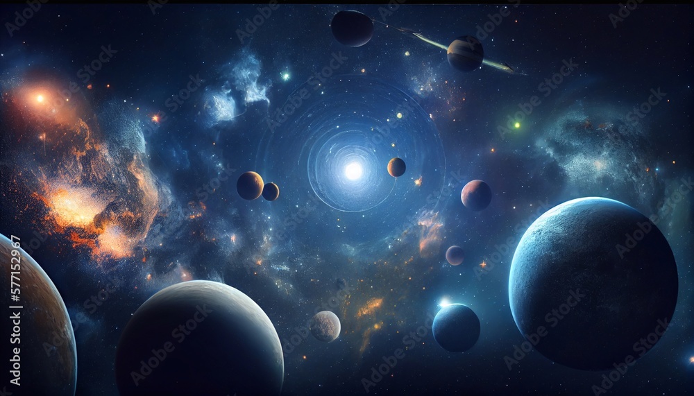 Wall mural background of the universe with many stars and planets. generative ai.