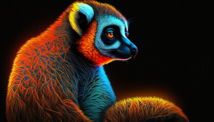 Beautiful color neon art lemur animal Midjourney AI